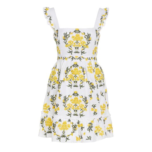 Agua by Agua Bendita Dresses & Skirts - Agua By Agua Bendita Herbarium Floral-Embroidered Linen Mini Dress - XS - Yellow